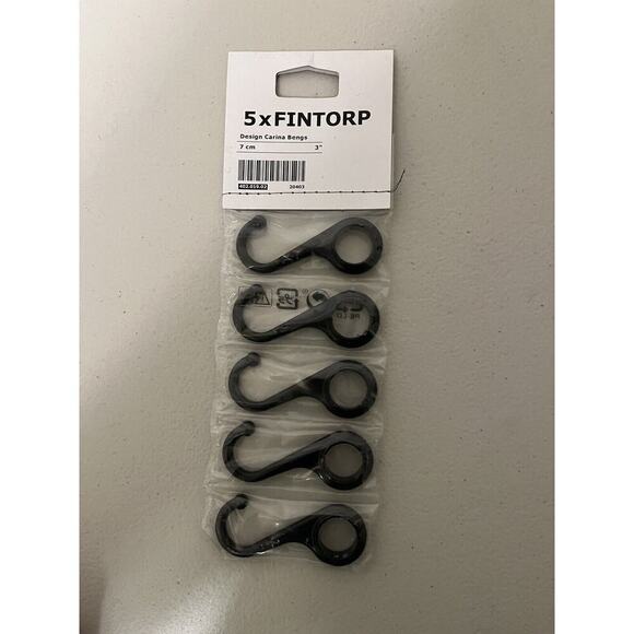 IKEA ~ Steel Hooks 402.019.02 ~ 2.75 Inch ~ Pack of 5 BLACK Fintorp NEW! (Y2) - Picture 1 of 1